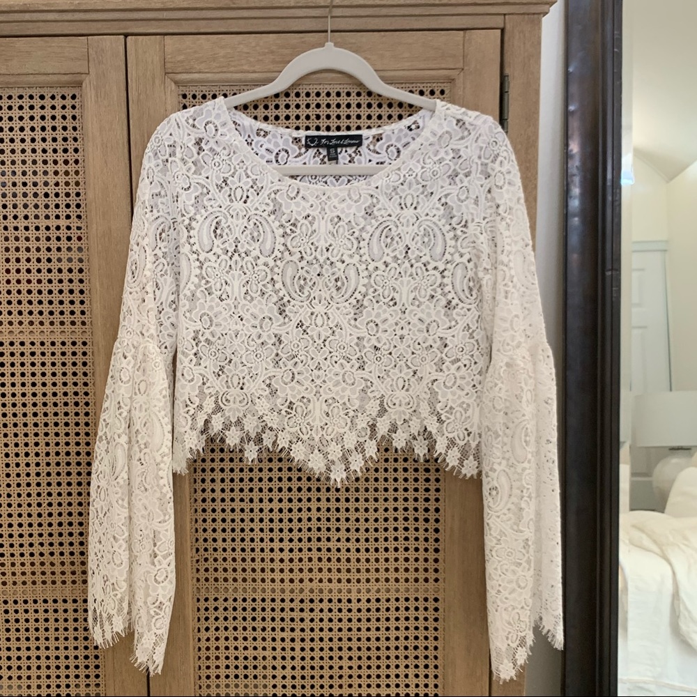 FOR LOVE & LEMONS WHITE CROPPED CROCHET TOP
